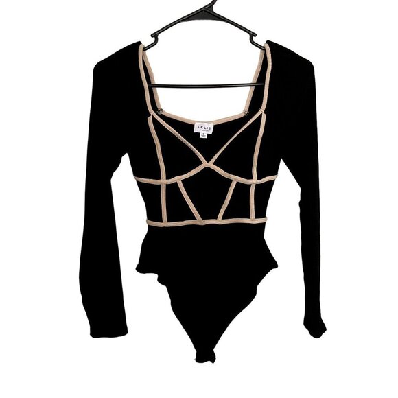 Le Lis Collection black and cream corset body suit long sleeves knit material - Picture 1 of 7